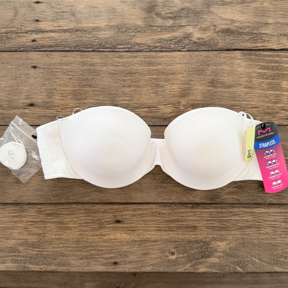 Maidenform Comfort Devotion White Strapless Bra 34B Enhanced Lift 09417 New NWT
